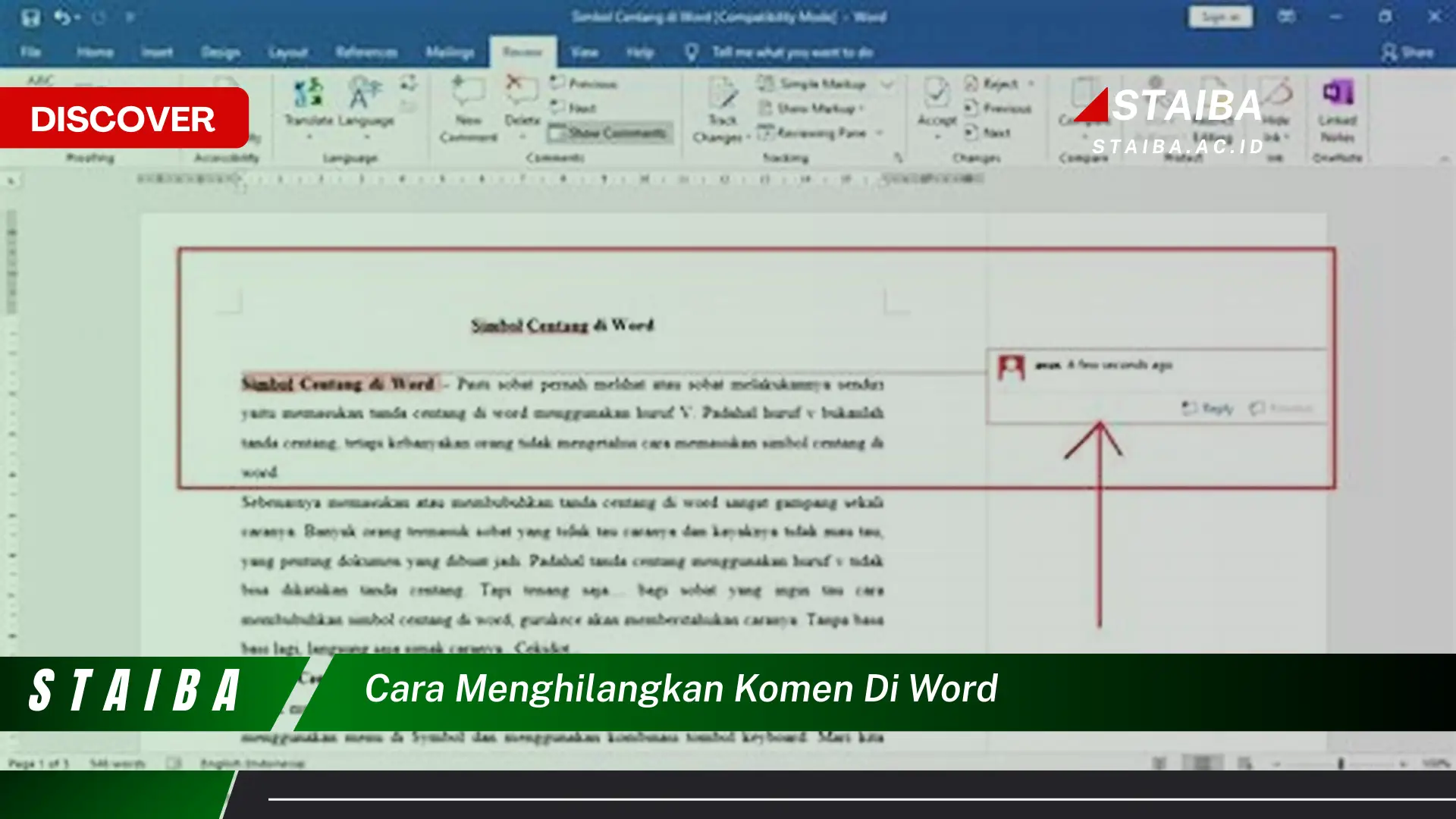 cara menghilangkan komen di word